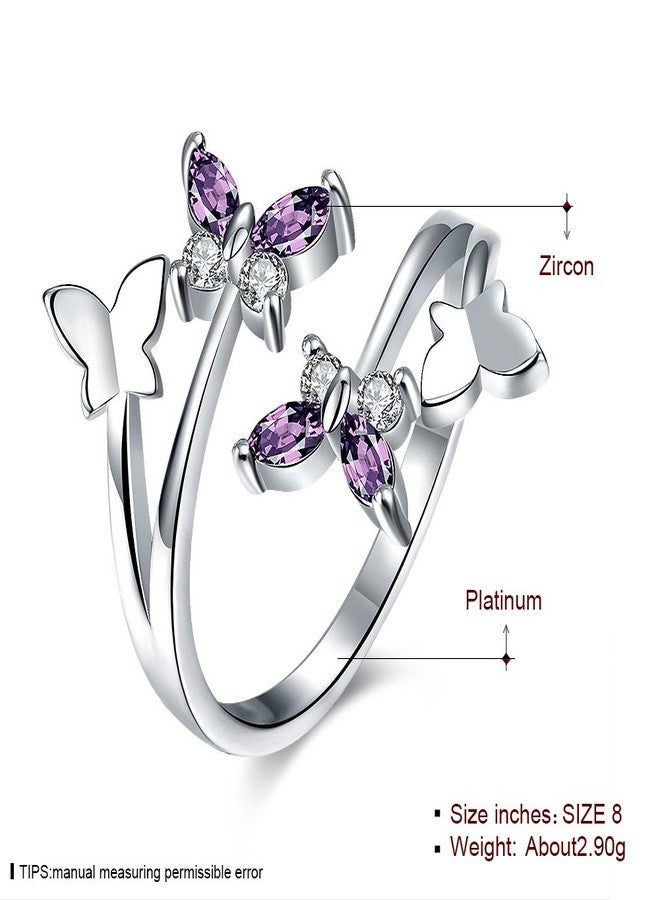 MAIHAO Women's Adjustable Size 925 Sterling Silver Butterfly White Birthstone CZ Butterfly Shape Purple Austrian Crystals Rings - Image 2